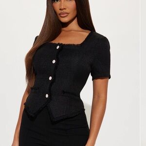 Elegant Black Tweed Top